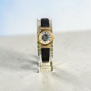 Jaclyn Smith Womens Quartz Watch Abalone Shell Dial Crystal Gold Tone Black